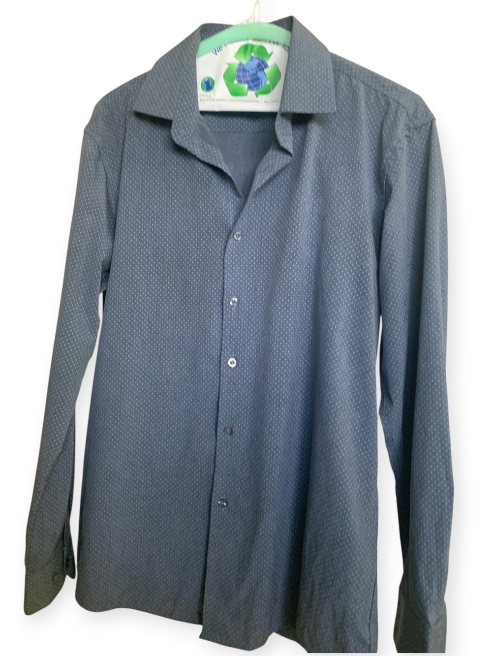 Lucky Brand Men's Slate Blue Slim Fit Button-Up Shirt with Micro Dot Print